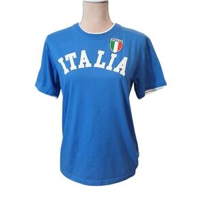 Italia Italian Flag Crest Soccer T Shirt Blue Size Medium Women Fitted Spellout